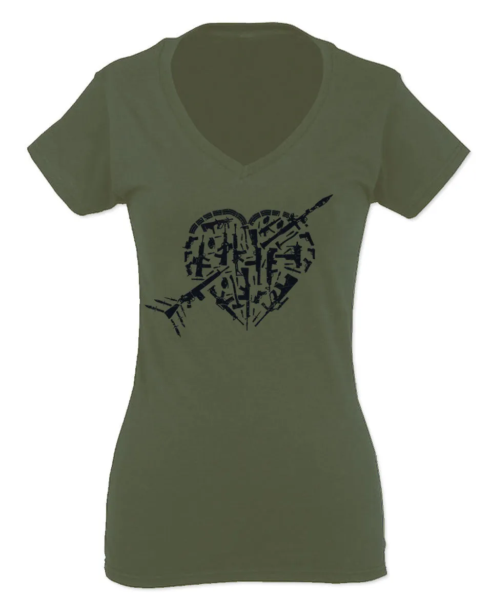 VICES AND VIRTUESS Second Amendment American Gun Rights arms Weapon Heart USA For Women V neck fitted T Shirt