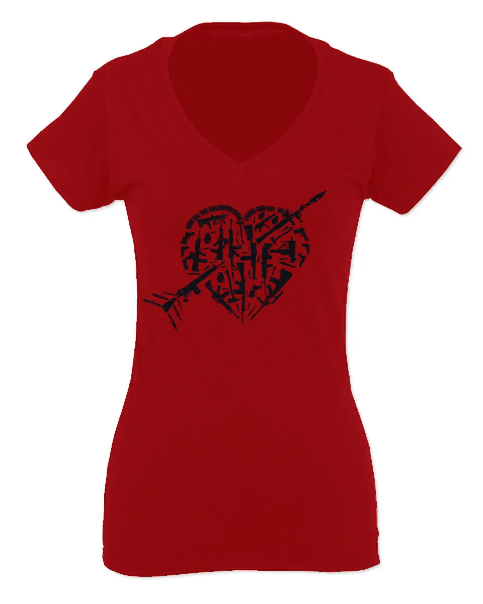 VICES AND VIRTUESS Second Amendment American Gun Rights arms Weapon Heart USA For Women V neck fitted T Shirt