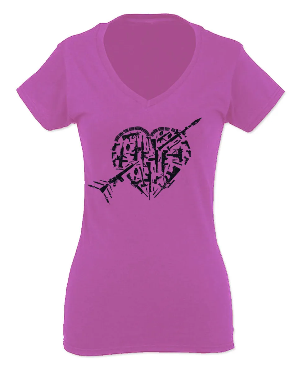 VICES AND VIRTUESS Second Amendment American Gun Rights arms Weapon Heart USA For Women V neck fitted T Shirt