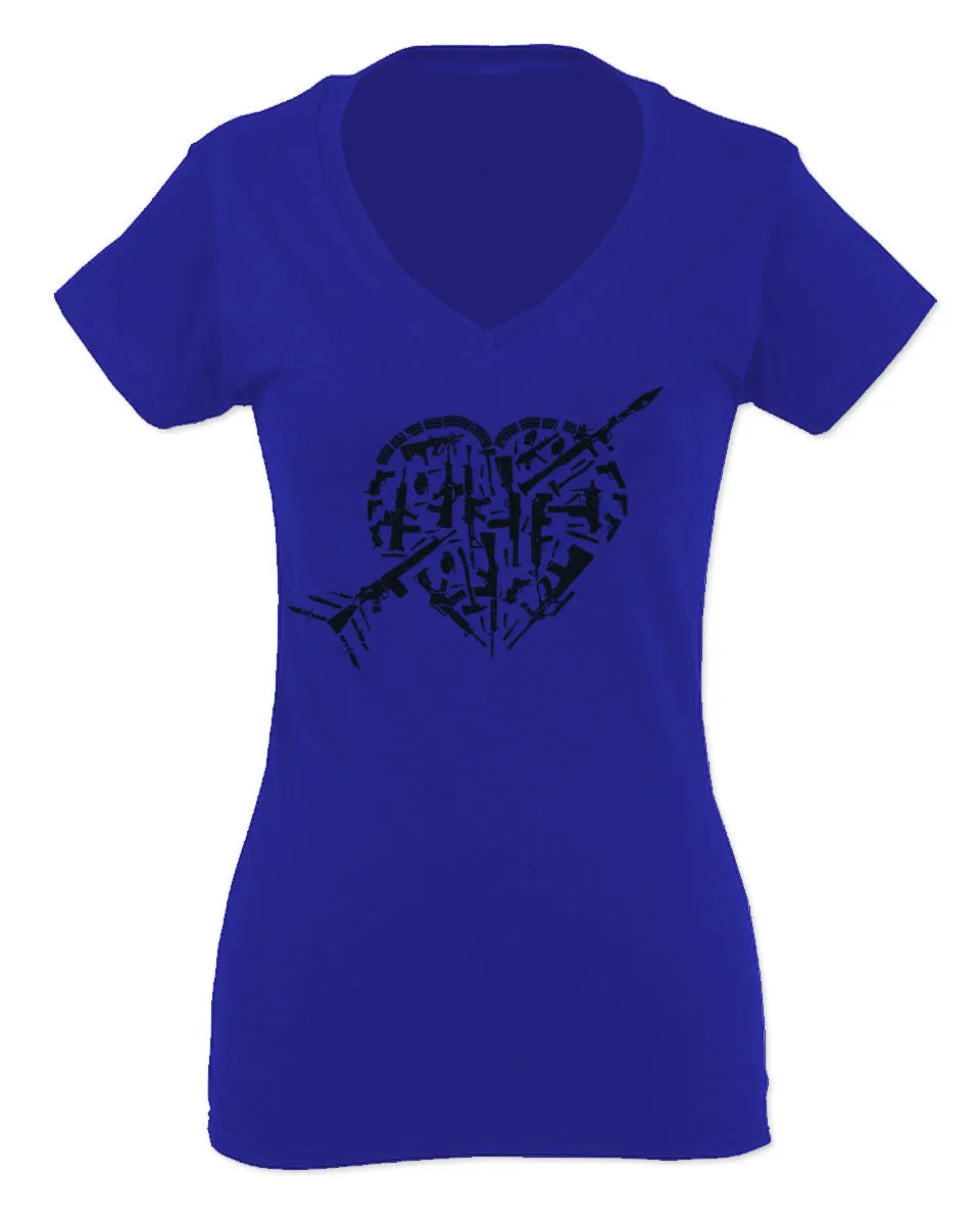 VICES AND VIRTUESS Second Amendment American Gun Rights arms Weapon Heart USA For Women V neck fitted T Shirt