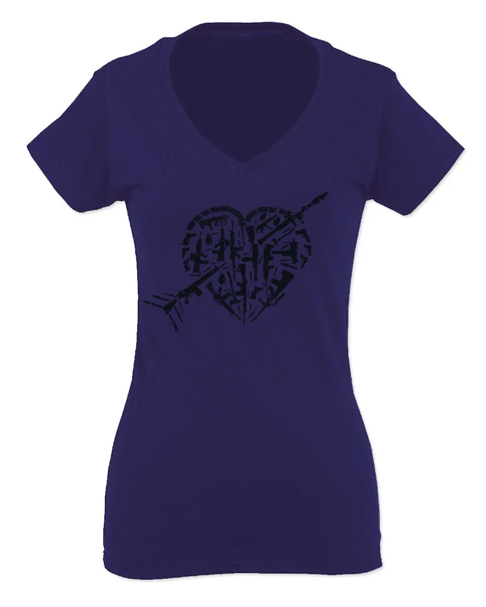 VICES AND VIRTUESS Second Amendment American Gun Rights arms Weapon Heart USA For Women V neck fitted T Shirt