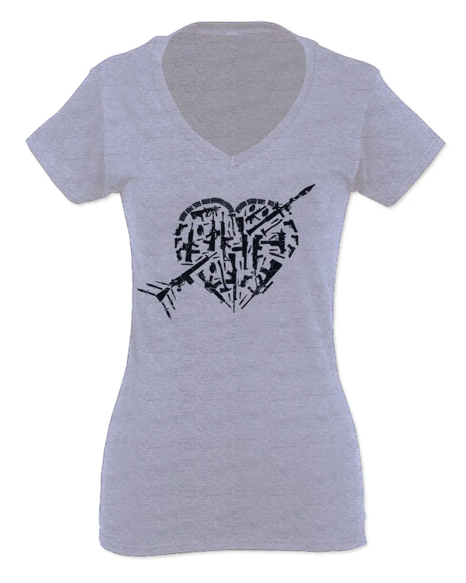 VICES AND VIRTUESS Second Amendment American Gun Rights arms Weapon Heart USA For Women V neck fitted T Shirt