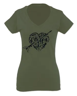 VICES AND VIRTUESS Second Amendment American Gun Rights arms Weapon Heart USA For Women V neck fitted T Shirt