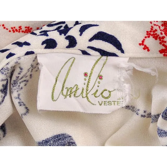Vintage Amilio Dress Red/White/Blue Cheetahs & Zebras Knit M-XL 1970s