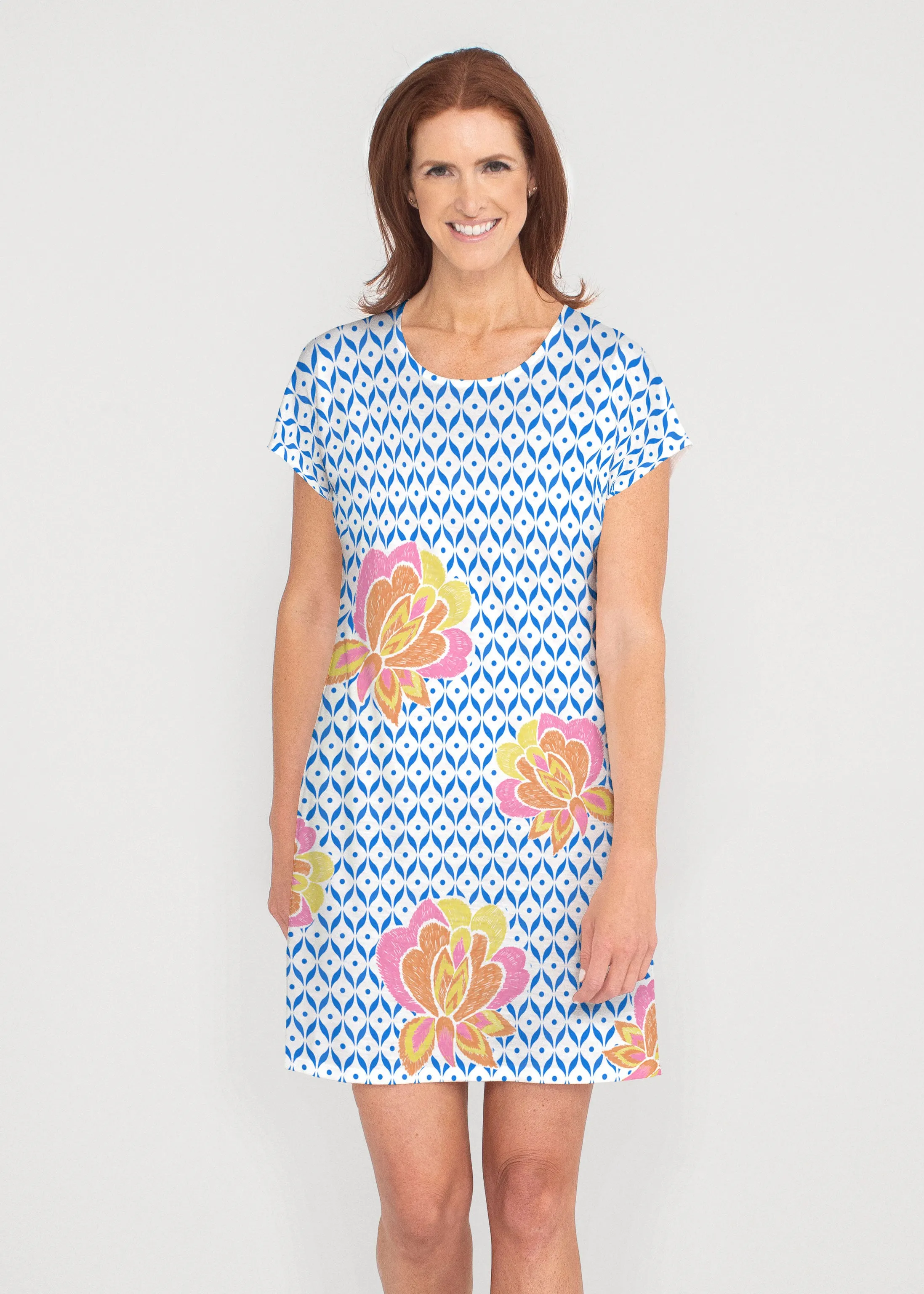 Vintage Blooms (8039) ~ French Terry Short Sleeve Crew Dress
