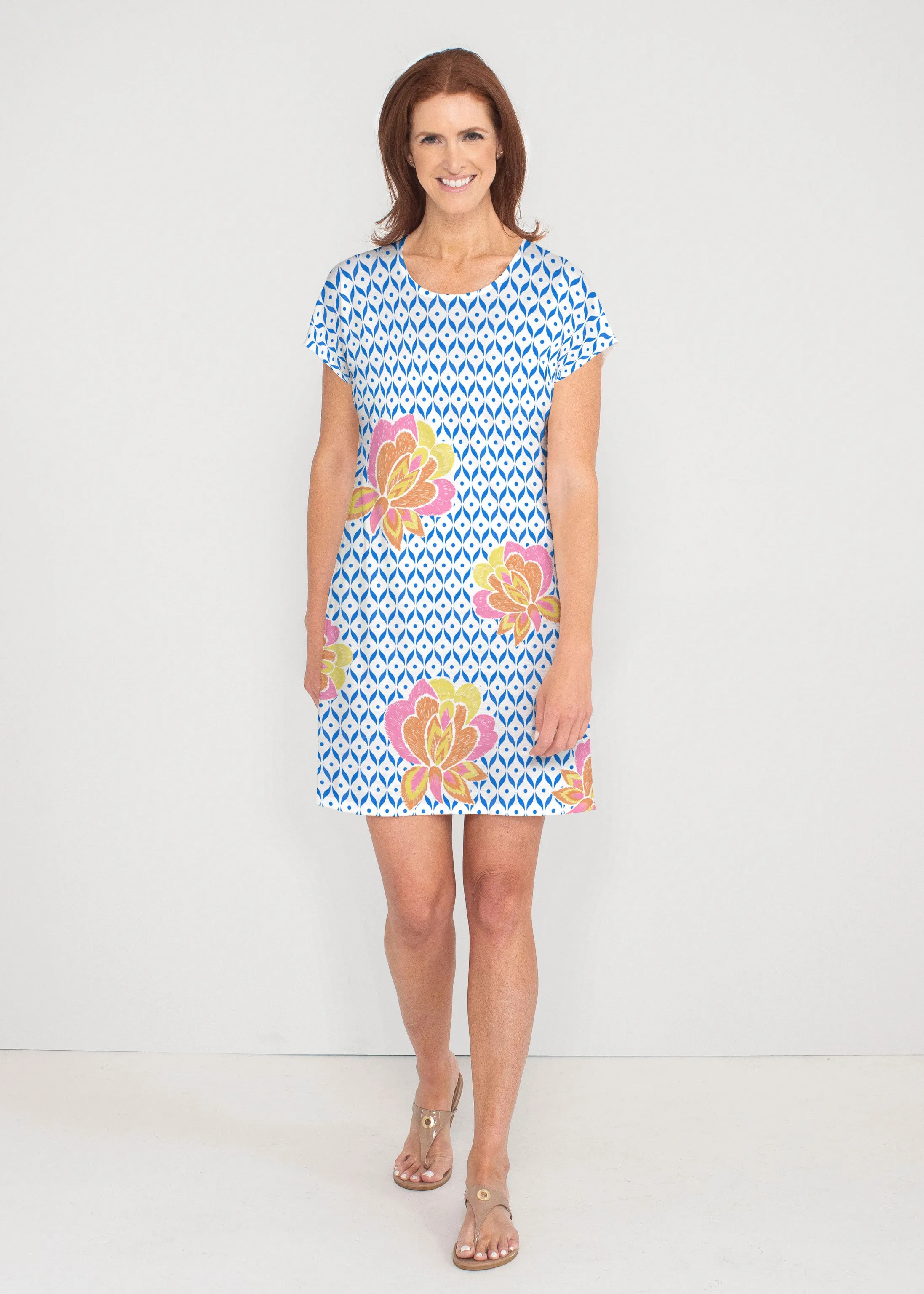 Vintage Blooms (8039) ~ French Terry Short Sleeve Crew Dress