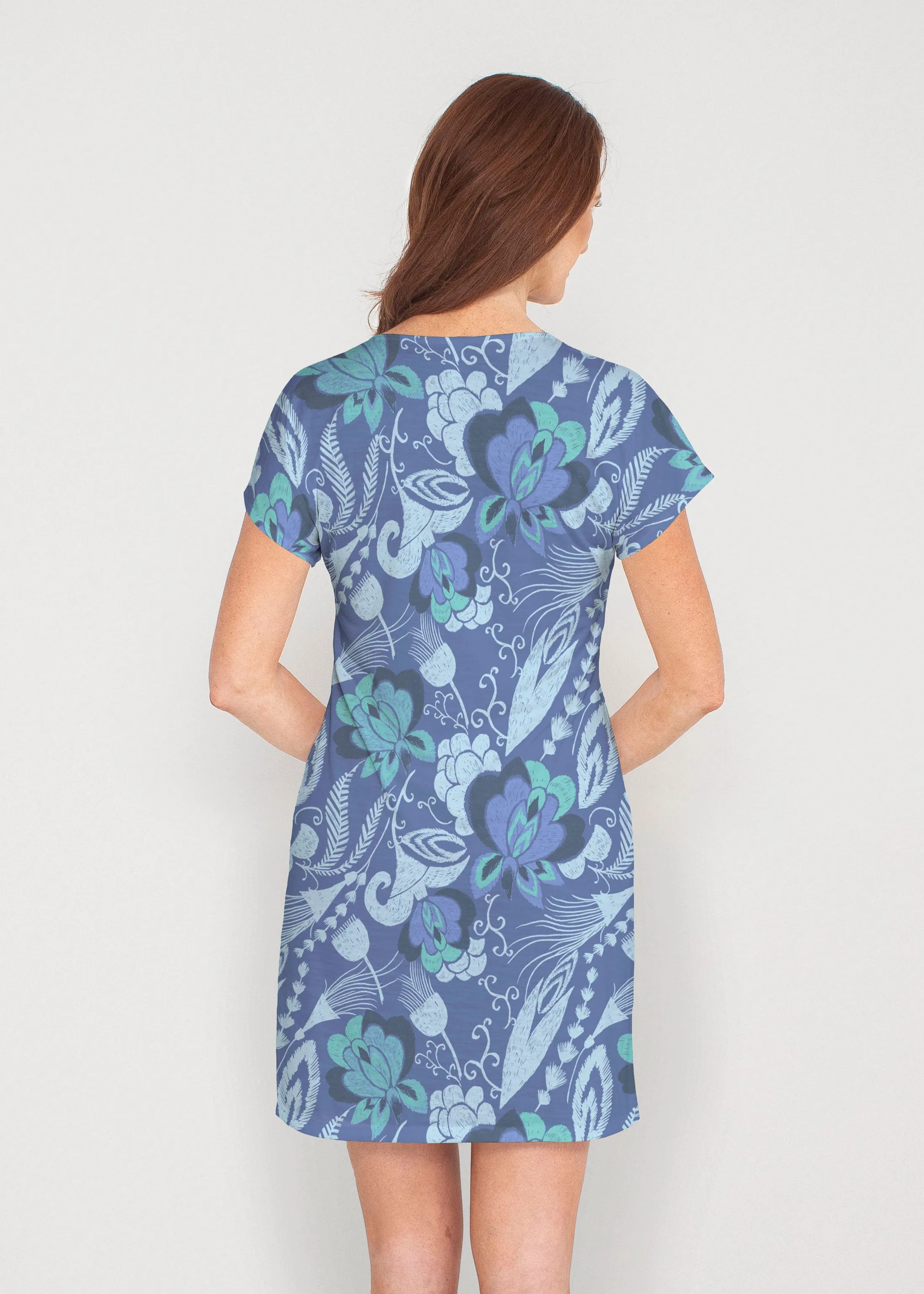 Vintage Blooms Blue (8060) ~ French Terry Short Sleeve Crew Dress