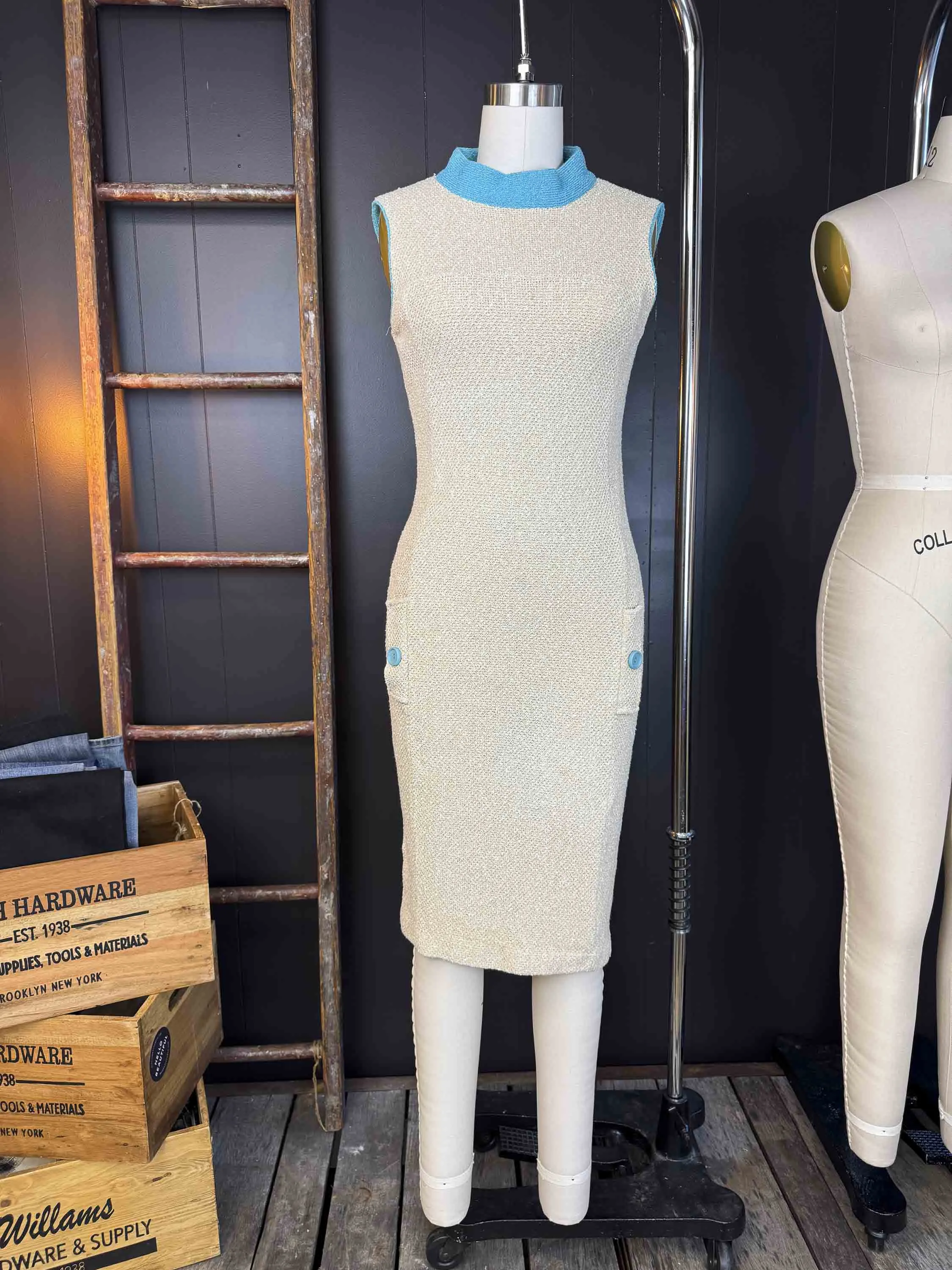 Vintage Cream   Turquoise Knit Dress - Size S
