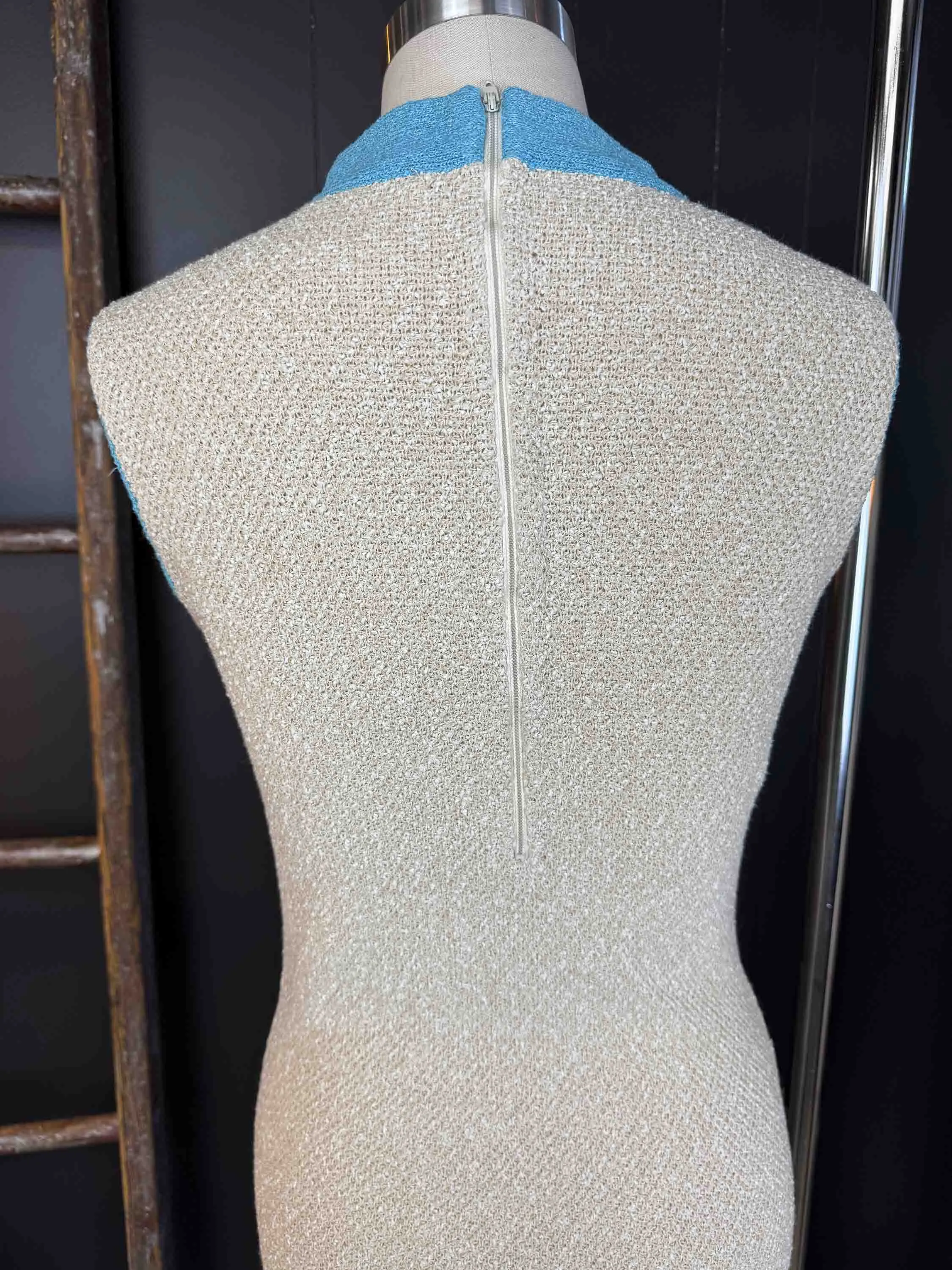 Vintage Cream   Turquoise Knit Dress - Size S