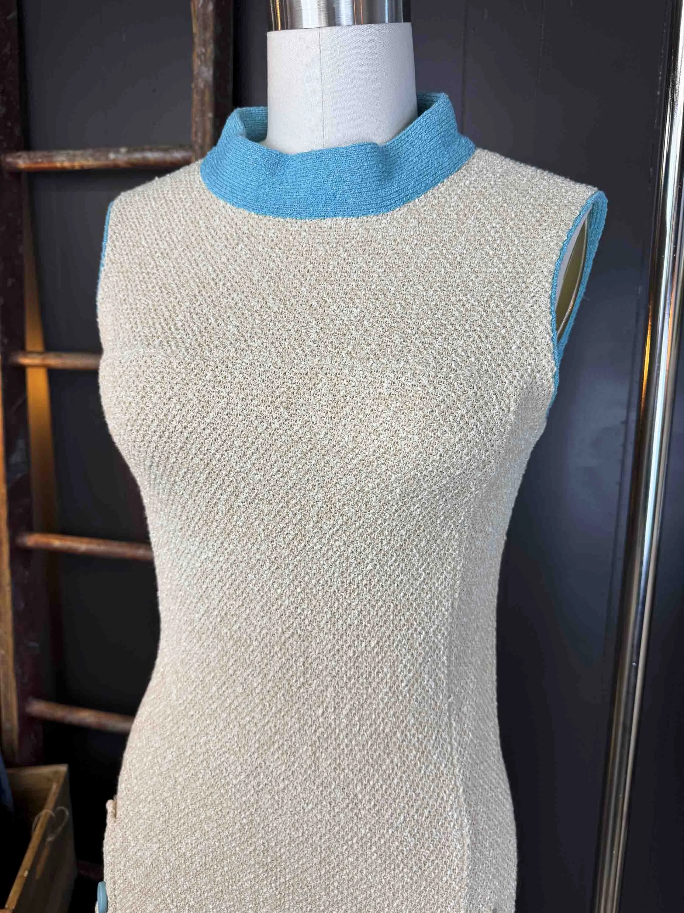 Vintage Cream   Turquoise Knit Dress - Size S