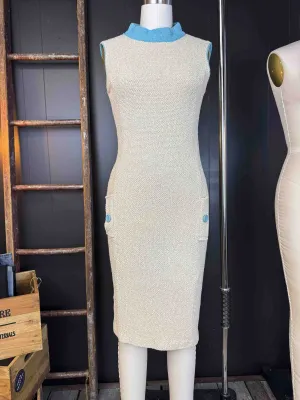 Vintage Cream   Turquoise Knit Dress - Size S