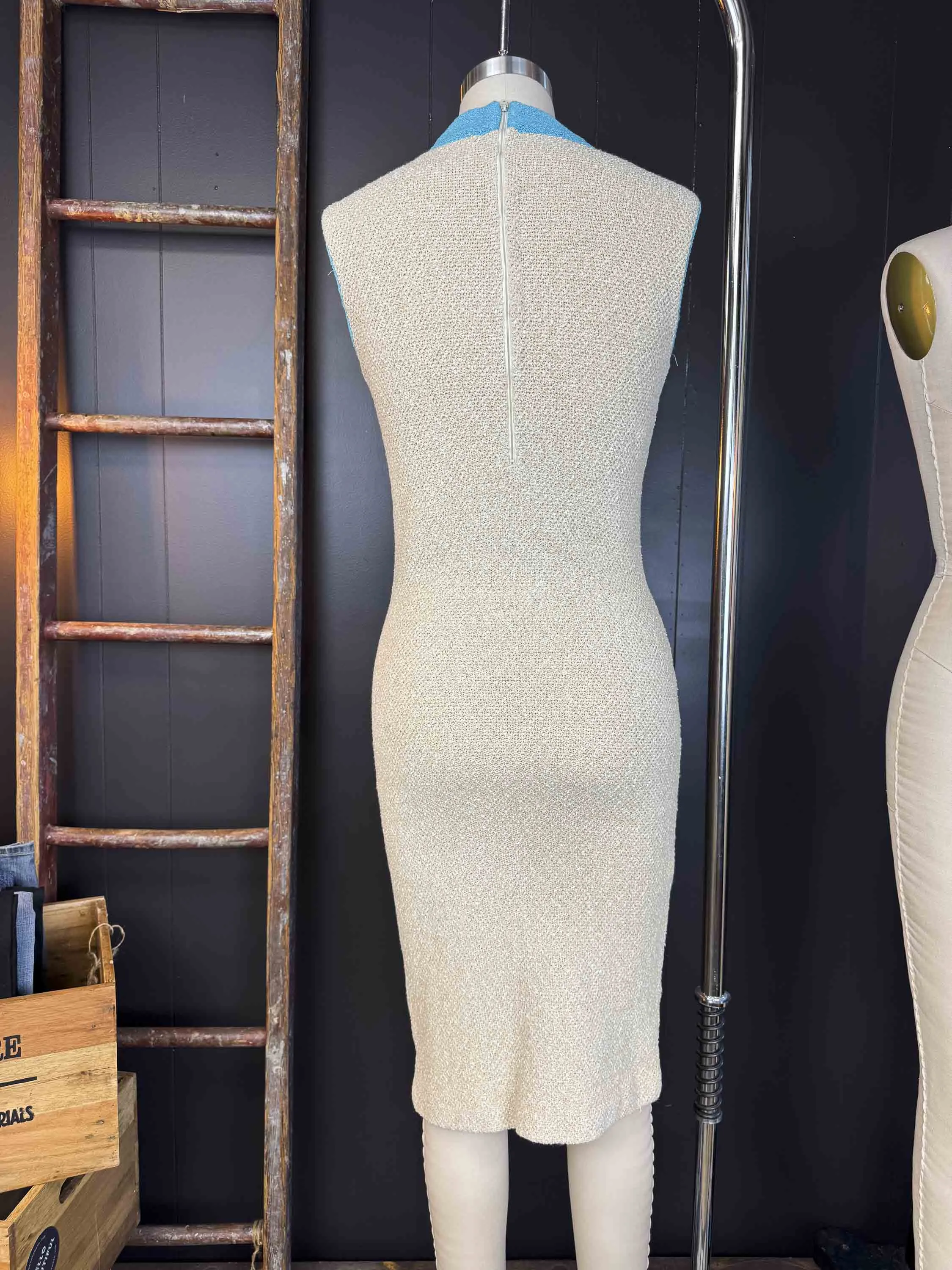 Vintage Cream   Turquoise Knit Dress - Size S