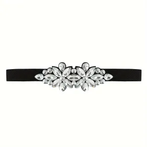 Vintage Crystal Glass Belt for Women with Rhinestone Accents