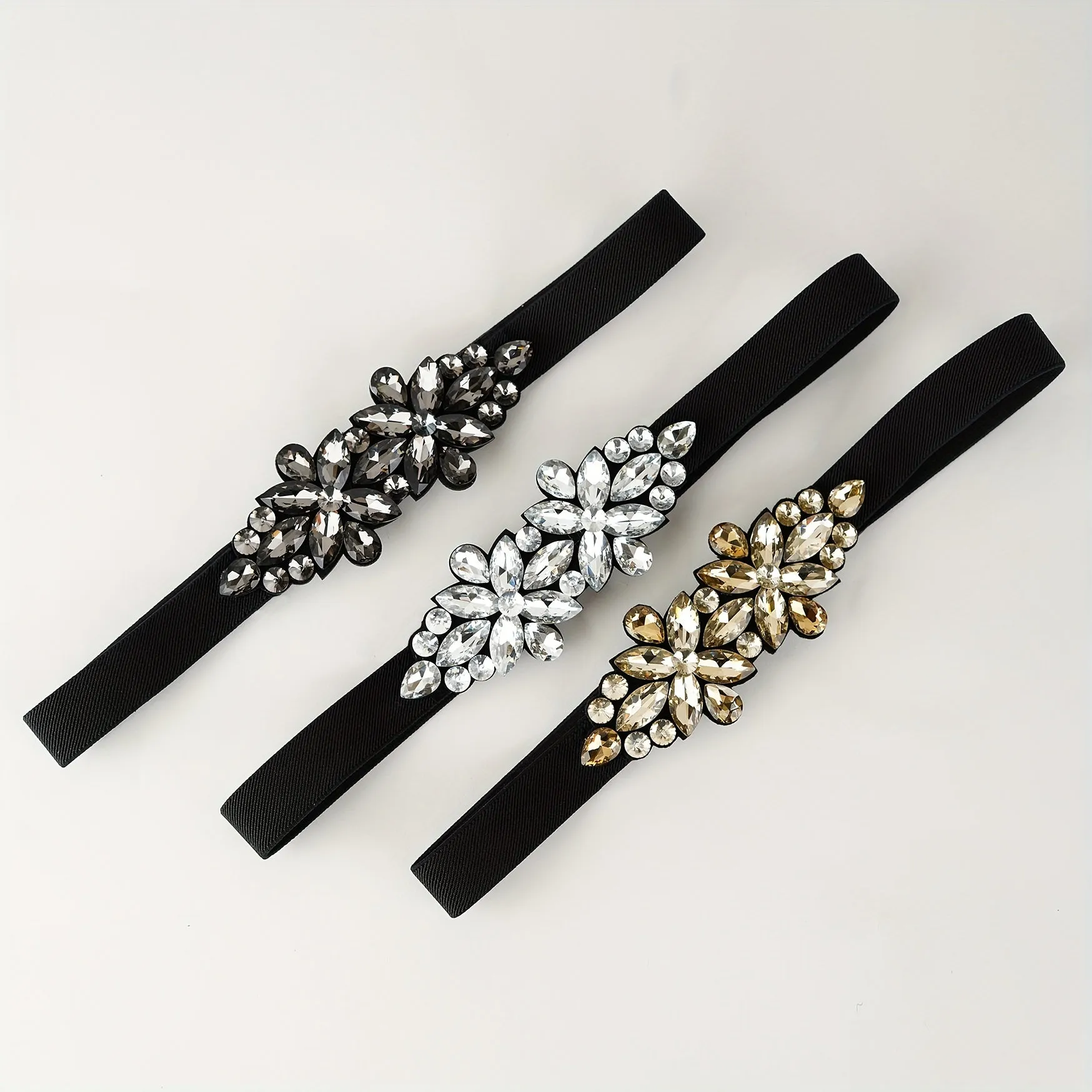 Vintage Crystal Glass Belt for Women with Rhinestone Accents