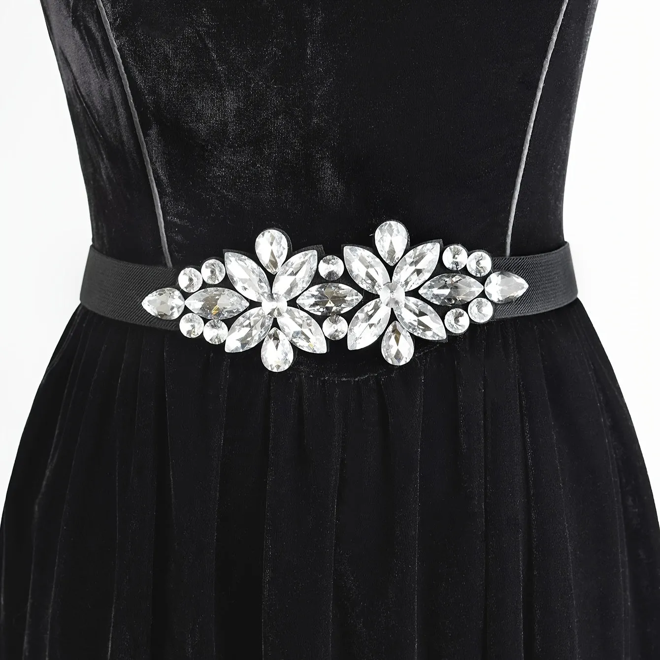 Vintage Crystal Glass Belt for Women with Rhinestone Accents