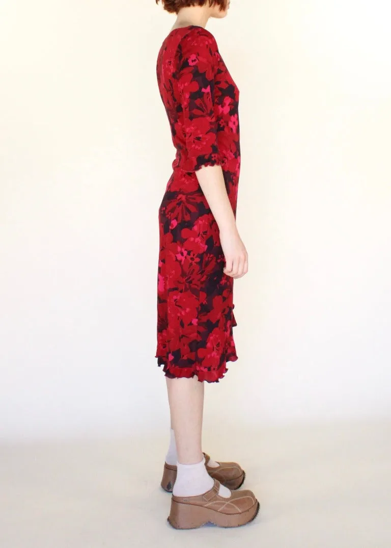 Vintage Floral Midi Dress D0194