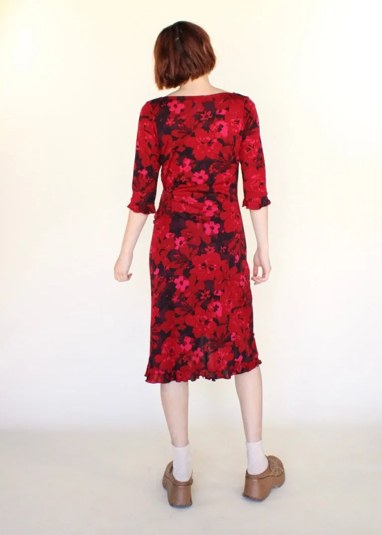 Vintage Floral Midi Dress D0194
