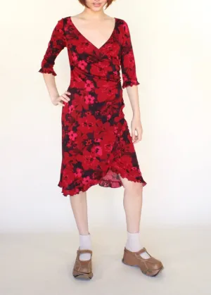 Vintage Floral Midi Dress D0194