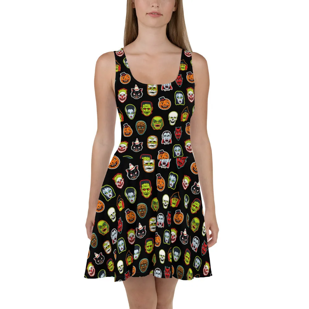 Vintage Halloween Mask Skater Dress
