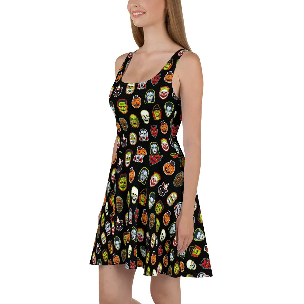 Vintage Halloween Mask Skater Dress