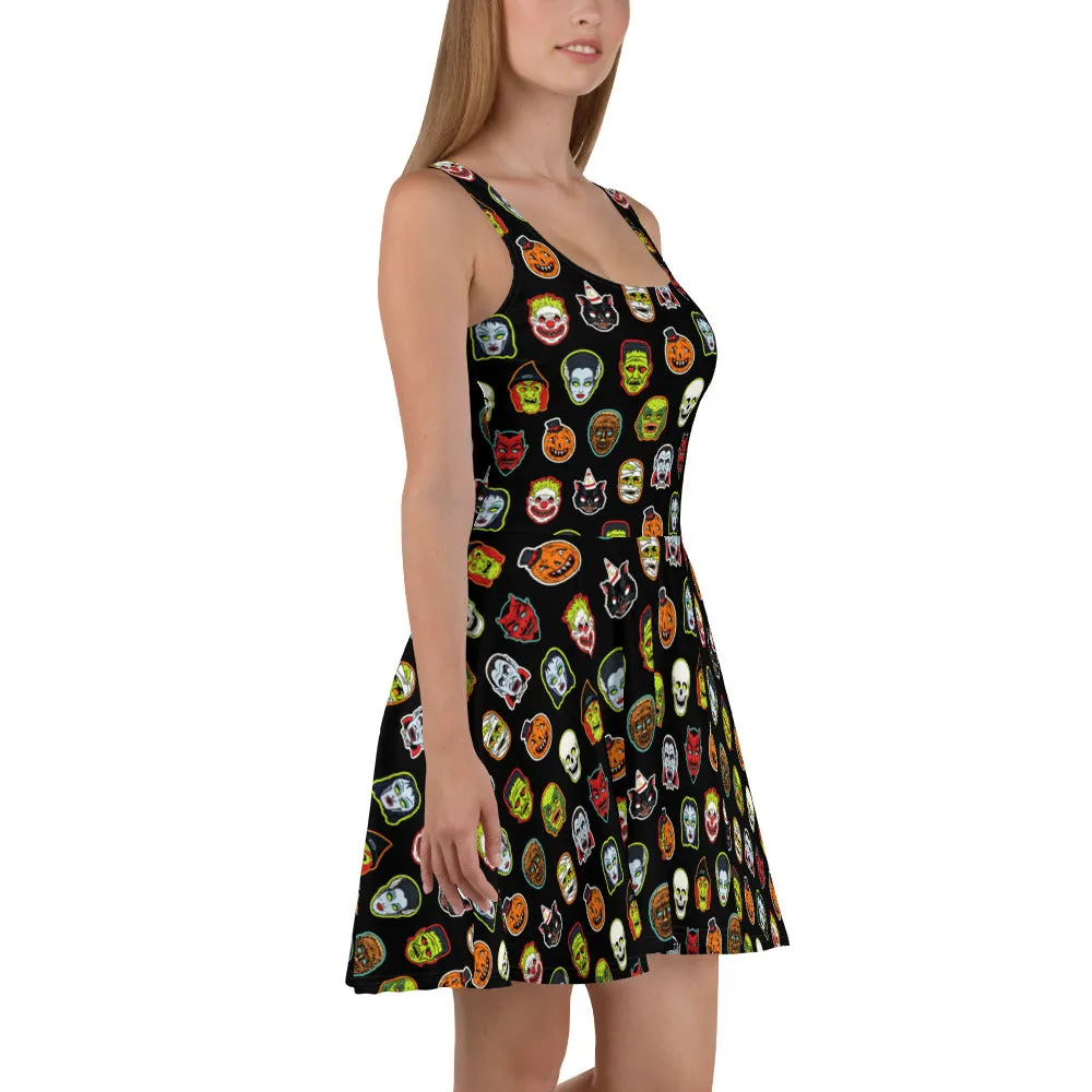 Vintage Halloween Mask Skater Dress