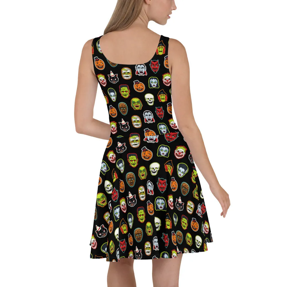Vintage Halloween Mask Skater Dress