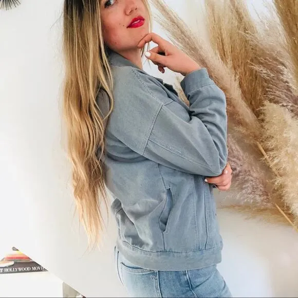 VINTAGE HENGSHENG Light Soft Blue Denim Button Front Jean Jacket Small
