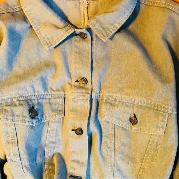 VINTAGE HENGSHENG Light Soft Blue Denim Button Front Jean Jacket Small