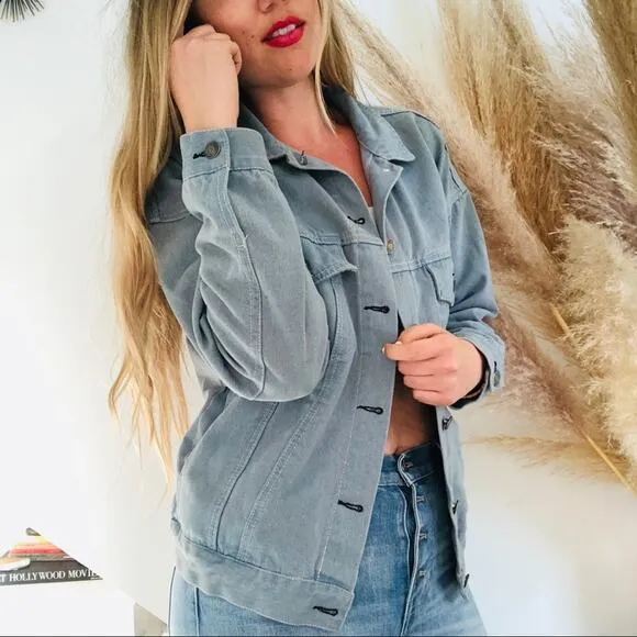 VINTAGE HENGSHENG Light Soft Blue Denim Button Front Jean Jacket Small