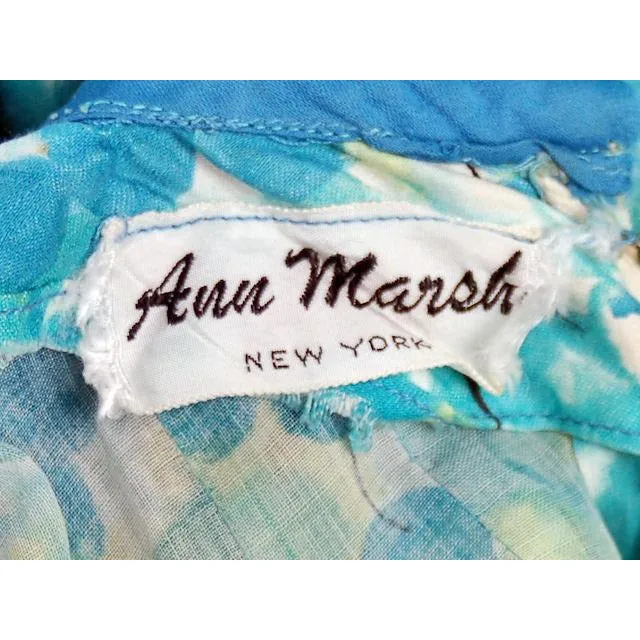 Vintage MCM Day Dress Blue/Green " Cherries" Cotton 1950s Ann Marsh Small