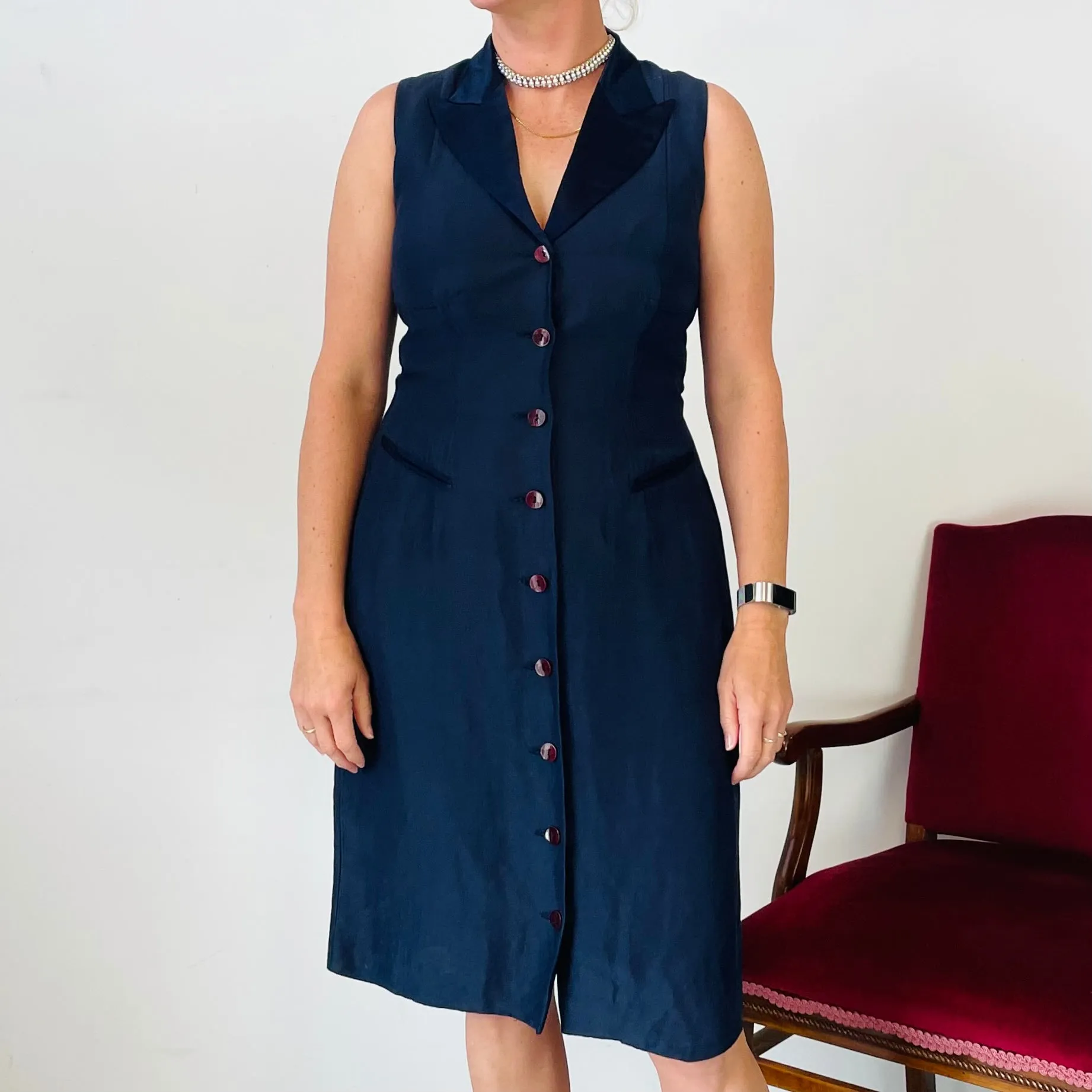 Vintage Navy Button Up Dress (M)
