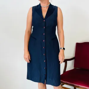 Vintage Navy Button Up Dress (M)