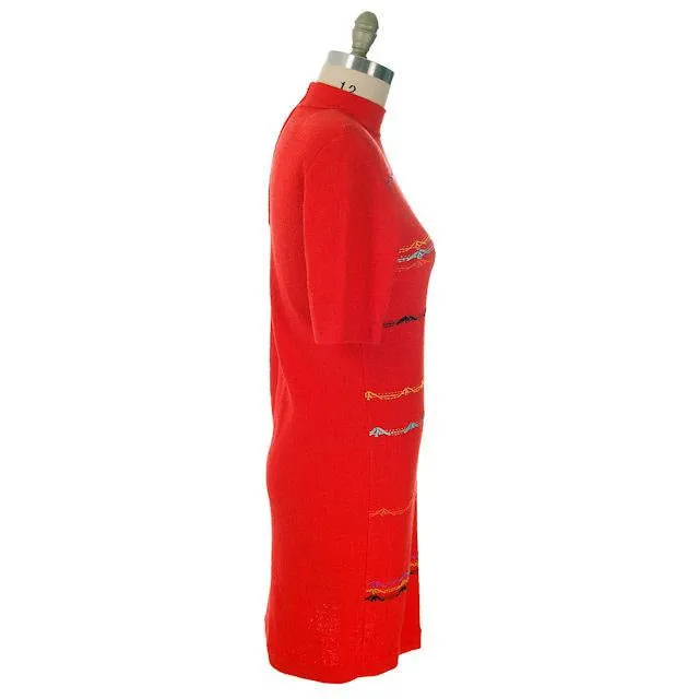 Vintage Orange Wool Knit Dress Steve Fabrikant  Former St. John Knit 1970s S-M