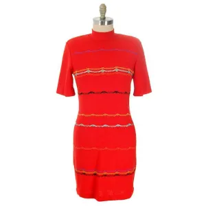 Vintage Orange Wool Knit Dress Steve Fabrikant  Former St. John Knit 1970s S-M