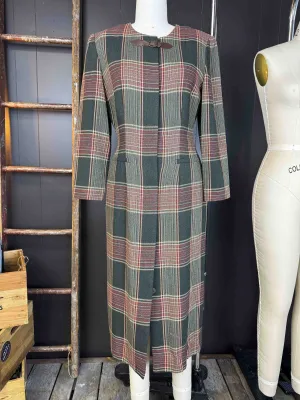 Vintage Plaid Forest Green Dress/Coat - Size XS/S