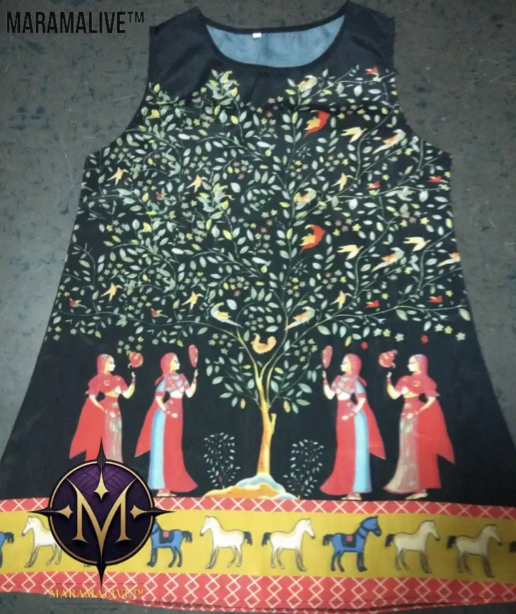 Vintage round neck digital print sleeveless dress women's clothing