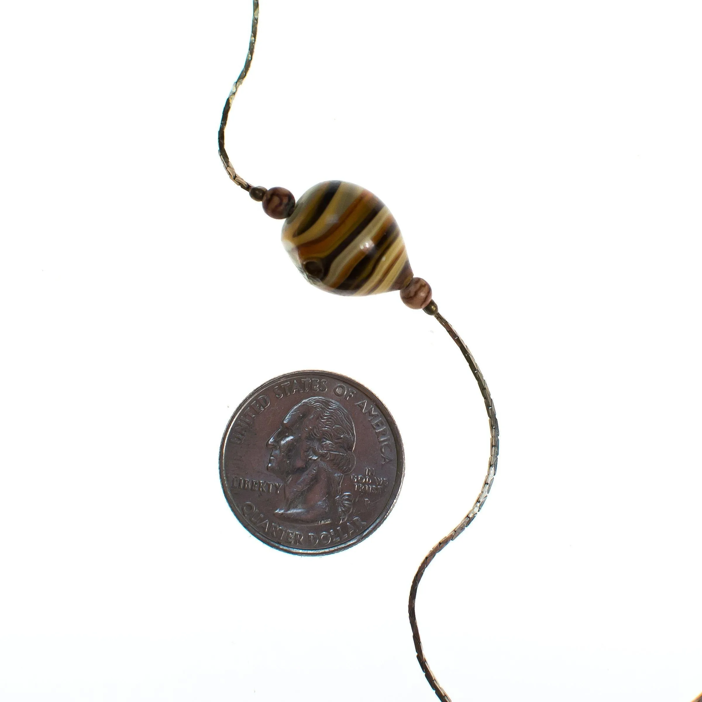 Vintage Sautoir Length Silver Necklace with Blown Glass Beads in Earth Tones