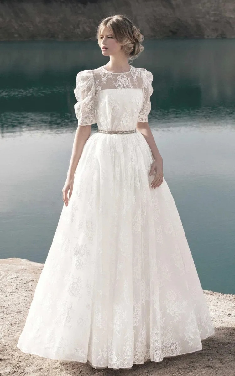 Vintage Style Romantic Gown Floral Lace Dress - 711369