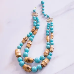 Vintage Turquoise and Bamboo Bead Double Strand Necklace