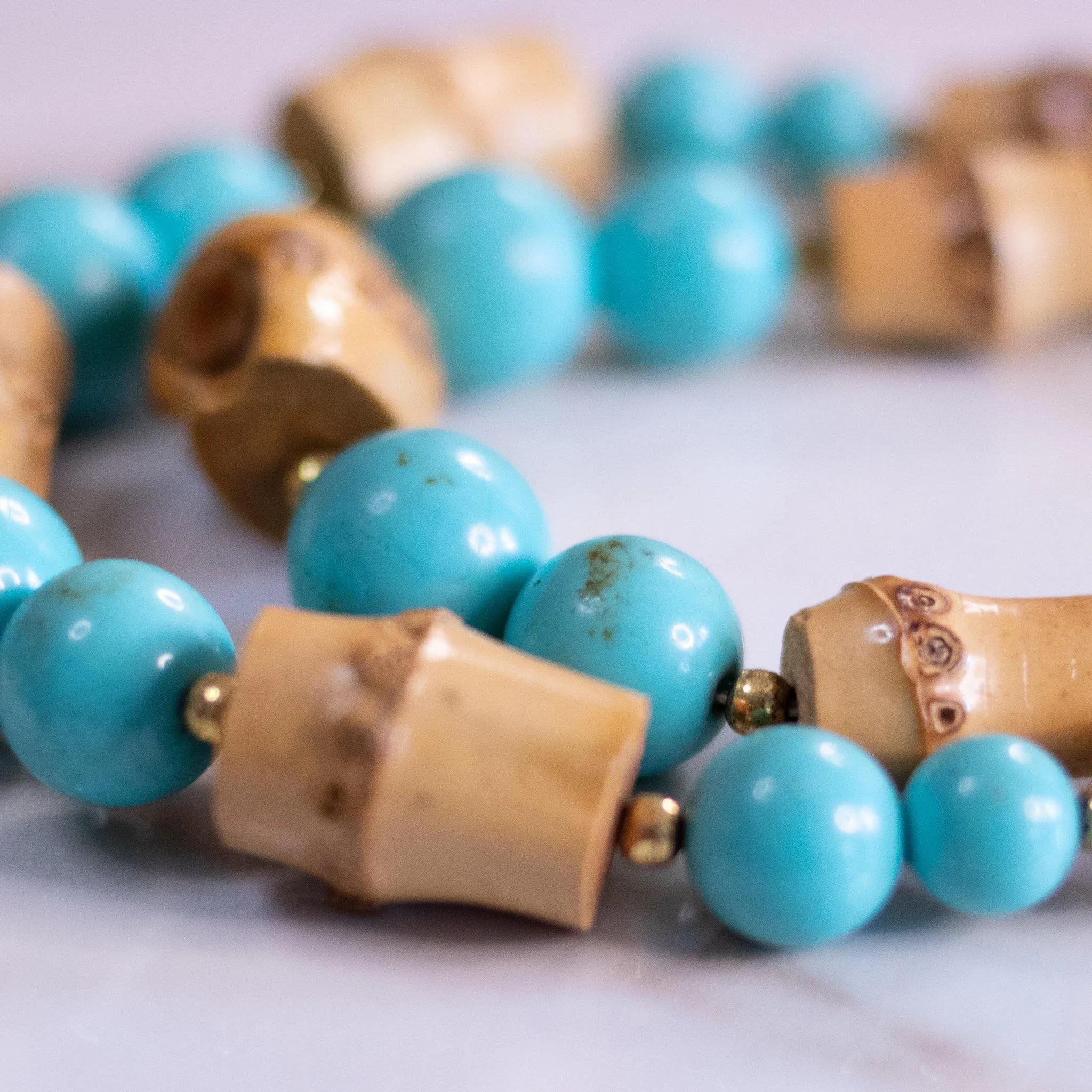 Vintage Turquoise and Bamboo Bead Double Strand Necklace