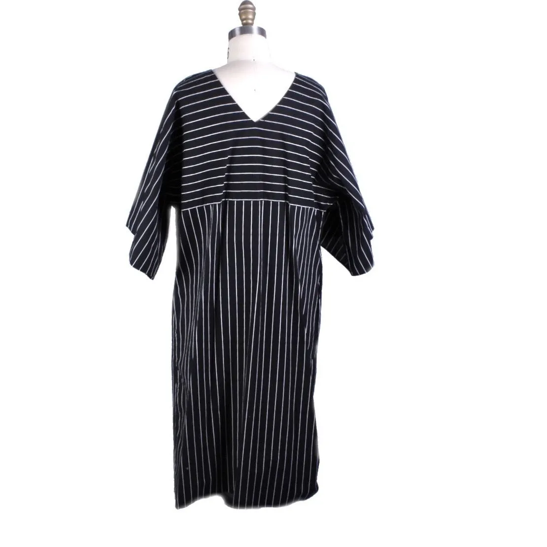 Vintage Vuokko 1970s Column Dress Iconic Black & White Stripes Womens M Cotton