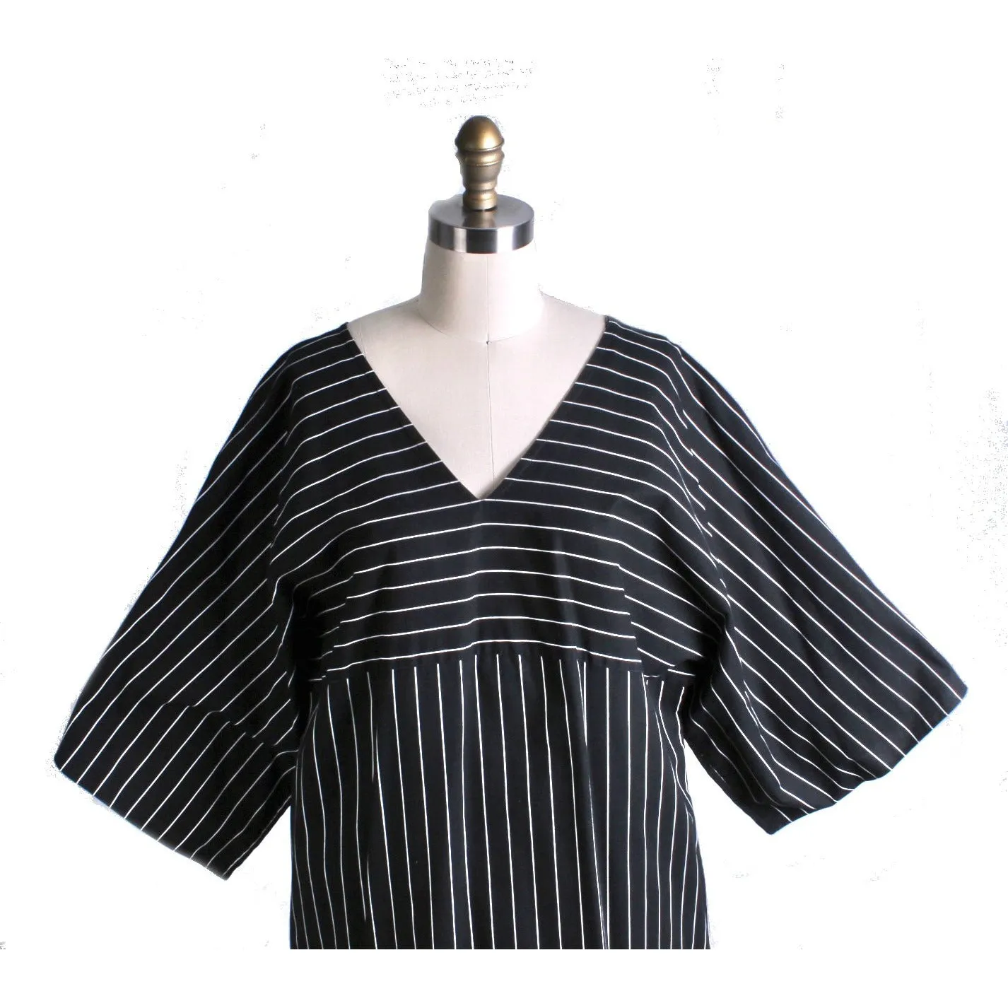 Vintage Vuokko 1970s Column Dress Iconic Black & White Stripes Womens M Cotton