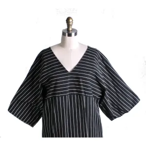 Vintage Vuokko 1970s Column Dress Iconic Black & White Stripes Womens M Cotton