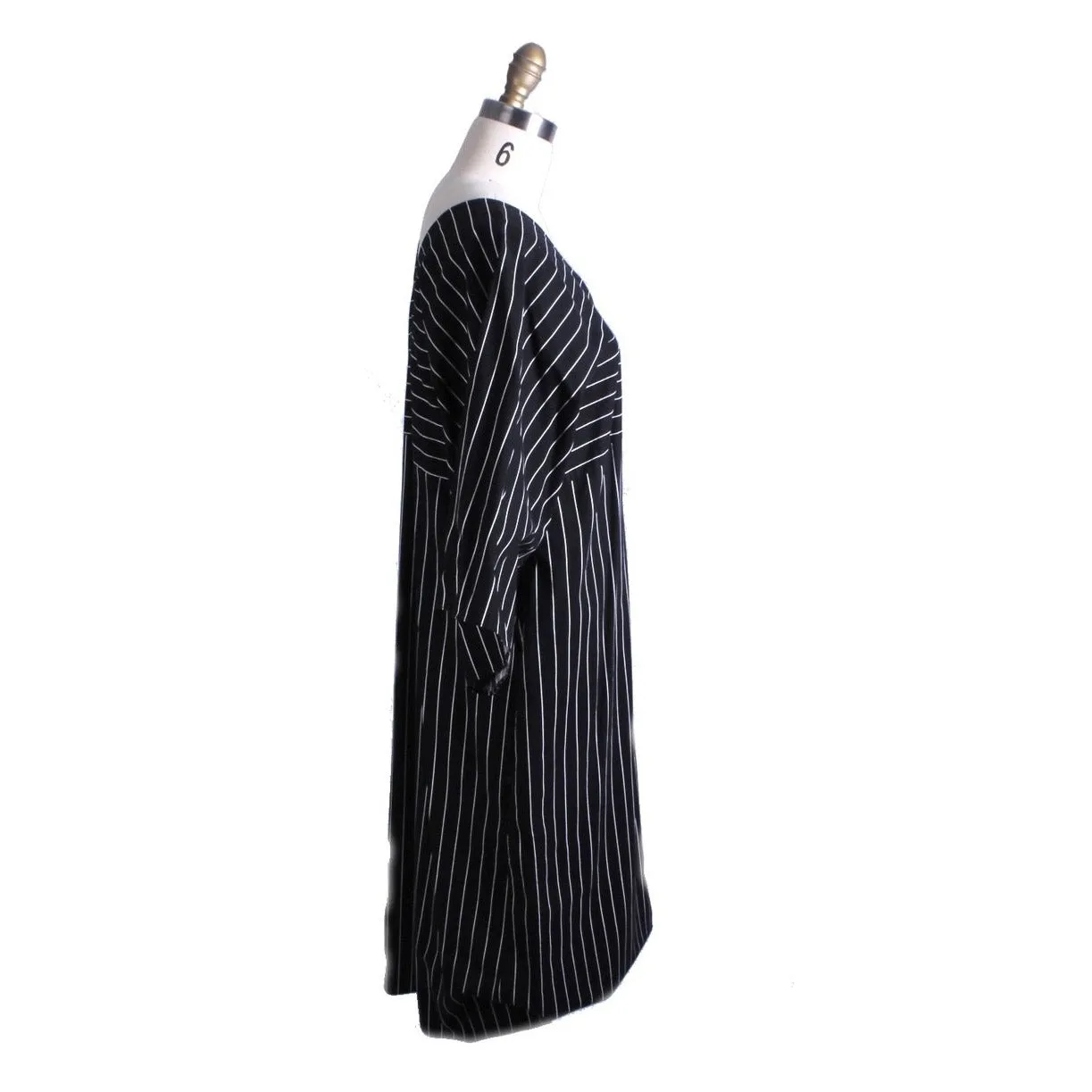 Vintage Vuokko 1970s Column Dress Iconic Black & White Stripes Womens M Cotton