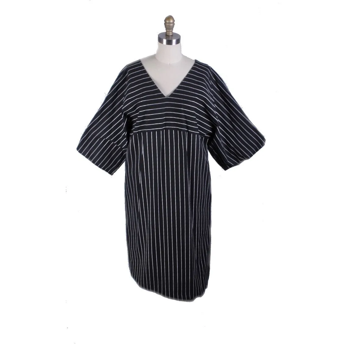 Vintage Vuokko 1970s Column Dress Iconic Black & White Stripes Womens M Cotton