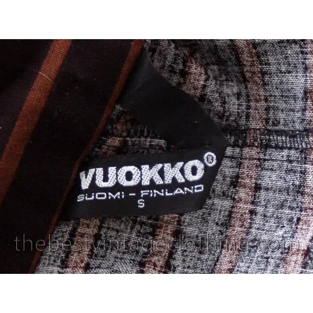Vintage Vuokko Suomi Finland Dress Black Brown Stripe 1970s s