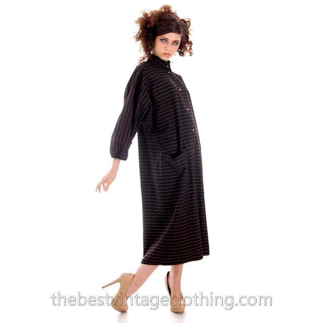 Vintage Vuokko Suomi Finland Dress Black Brown Stripe 1970s s