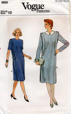 Vogue 8858 Womens Straight Dress with Buttoned Side Bands 1980s Vintage Sewing Pattern Size 10 UNCUT Factory Folded