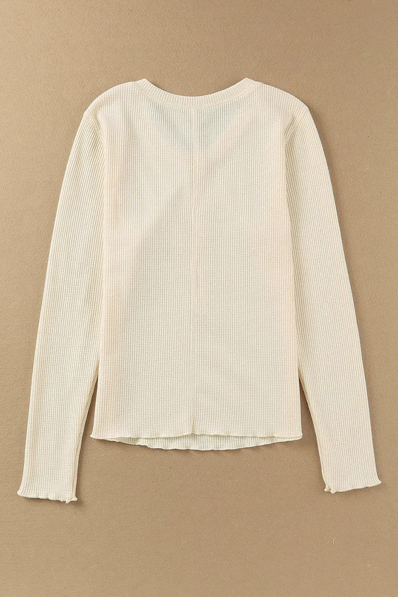 Waffle Thin Long Sleeve Shirt Slim Tops for Layering