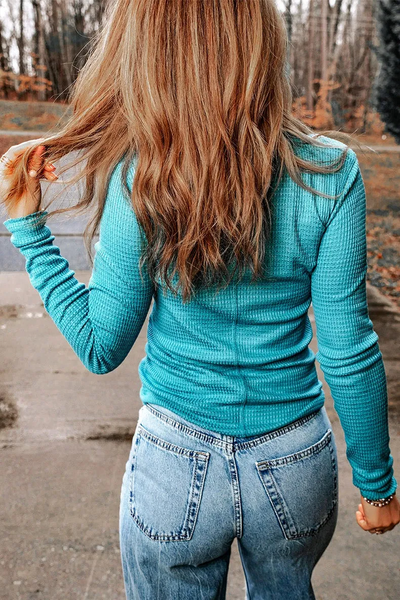 Waffle Thin Long Sleeve Shirt Slim Tops for Layering